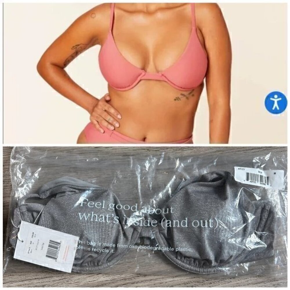 Andie Swim The Sicily Bikini Top Silver Metallic Size M NWT